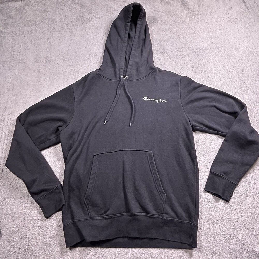 Champion Pullover Hoodie Men's Medium Black Embroidered Script Logo Streetwear